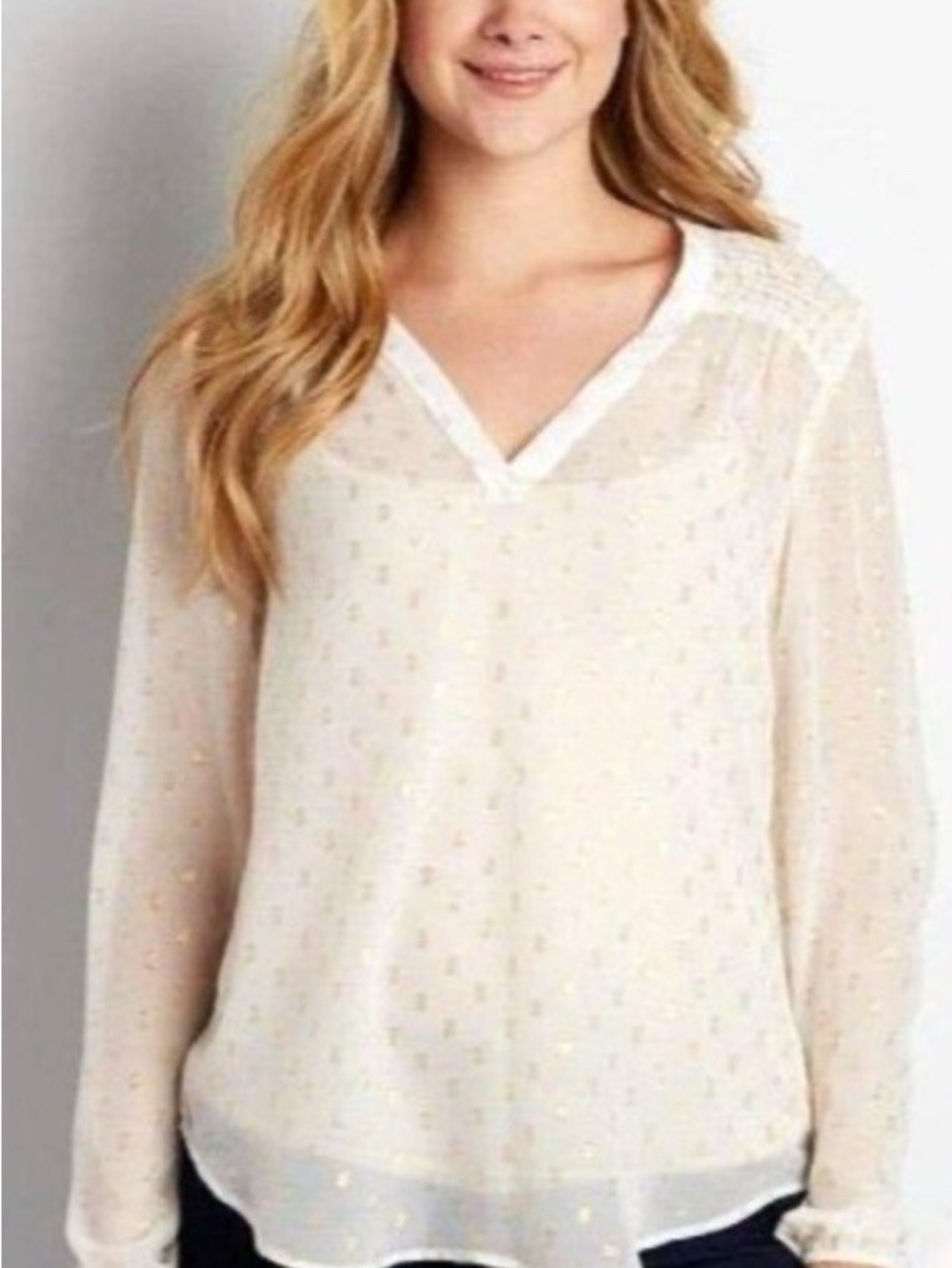 Maurice’s Women's Cream V-Neck Sheer Blouse